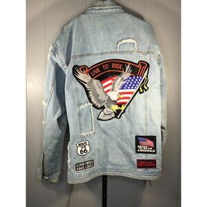 Vintage Diamond Plate Denim Jacket W/removable Liner Mens XL Patchwork Biker